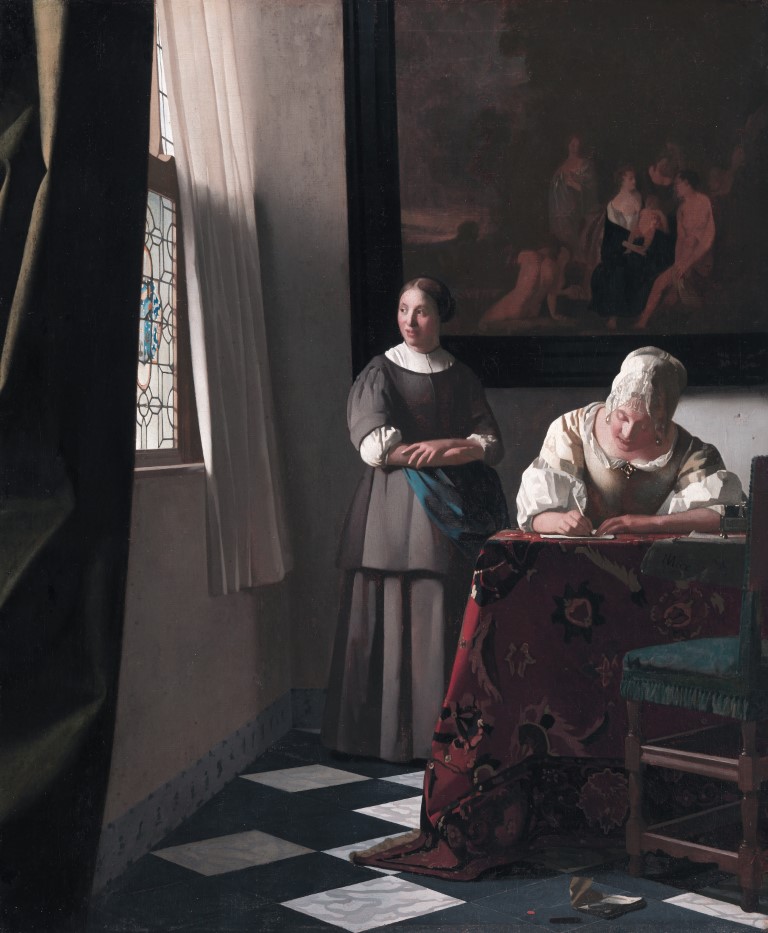Johannes Vermeer, Woman Writing  a letter with her maid, 1670.