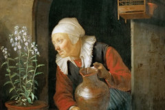 Gerrit Gerard Dow, The Old Woman in the Window Watering Flowers, 1660th.